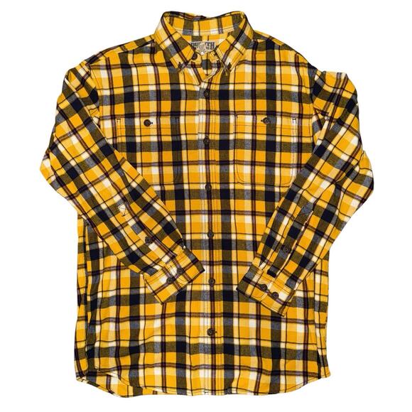 Duluth Trading Co Yellow Plaid Flannel Shirt Medium Cotton Long Sleeve Workwear - Picture 1 of 6